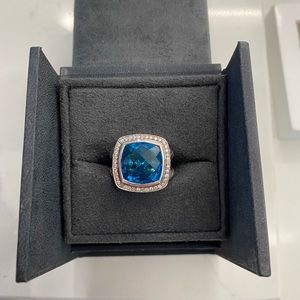 David Yurman Hampton Blue Topaz Albion Ring 14mm size 6.5